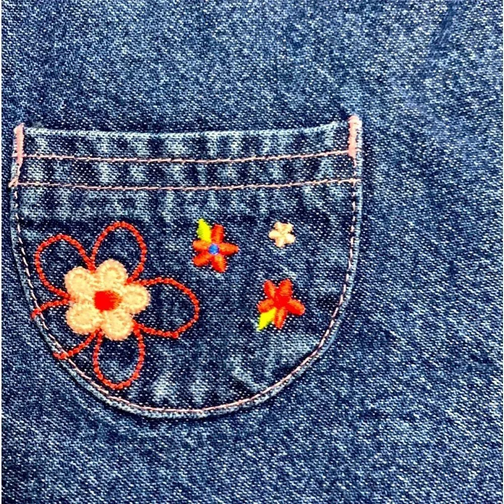 CARTER’S | Tykes Girls Denim Blue Jeans Dress Flowers Size 0-3M
